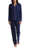 California Queen Rayon Long Sleep Notch Collar Pant Set - navy
