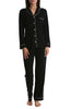 California Queen Rayon Long Sleep Notch Collar Pant Set - black