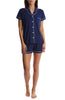 Party Set Rayon Short Sleeve Notch Collar short Set - navy